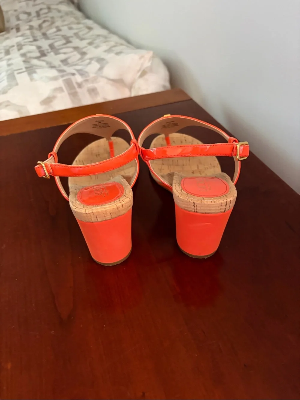 Ralph Lauren Orange Sandal Wedge with Gold RL Accent